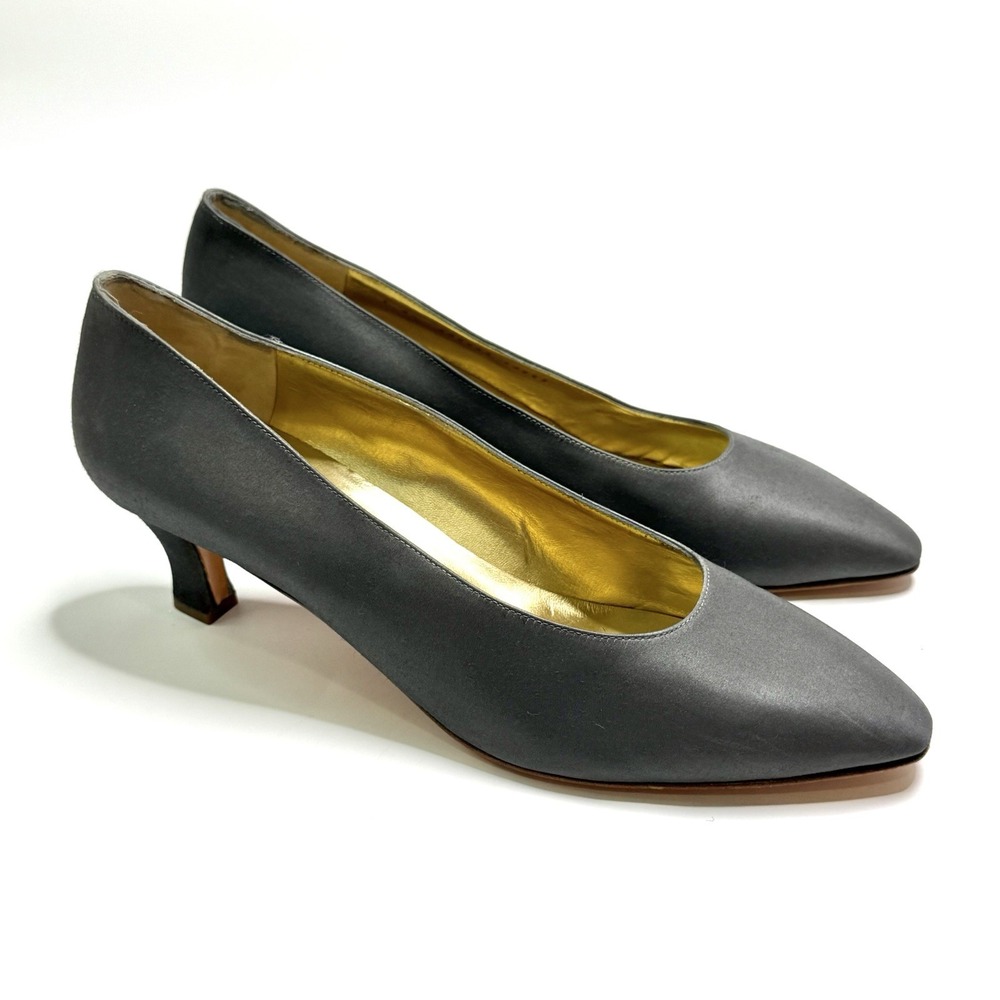 Bruno Magli Heels Womens Satin Fabric Leather Gray Pumps Sz 9.5 C Made In‎ Italy
